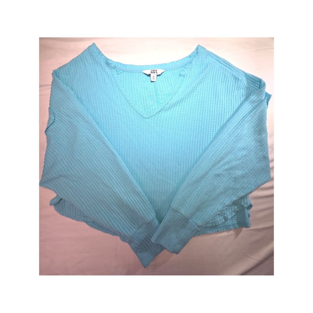JoyLab Womens Blue Waffle Knit V-Neck Thermal Long Sleeve Top Size M